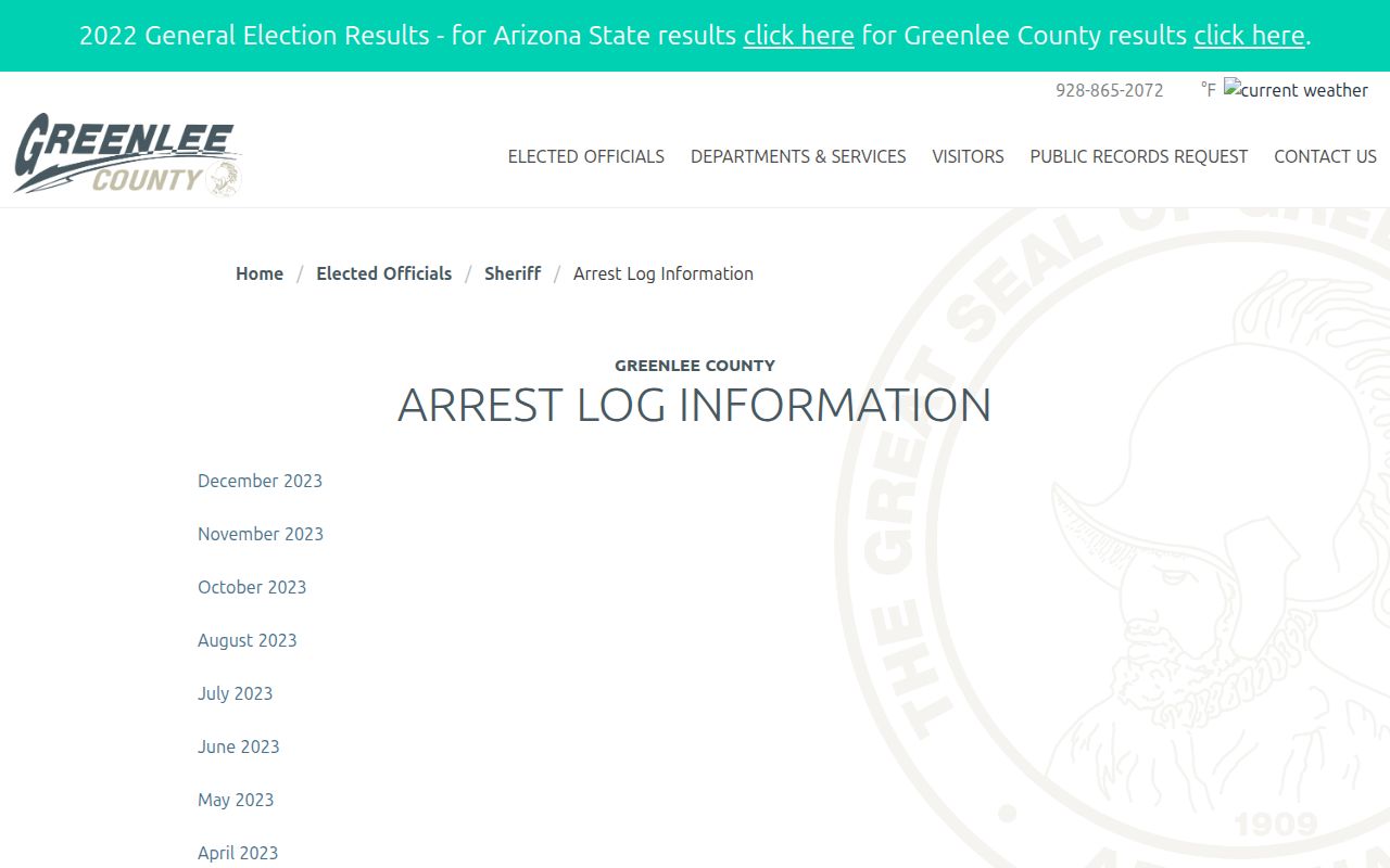 Older Greenlee County arrest log archive interface