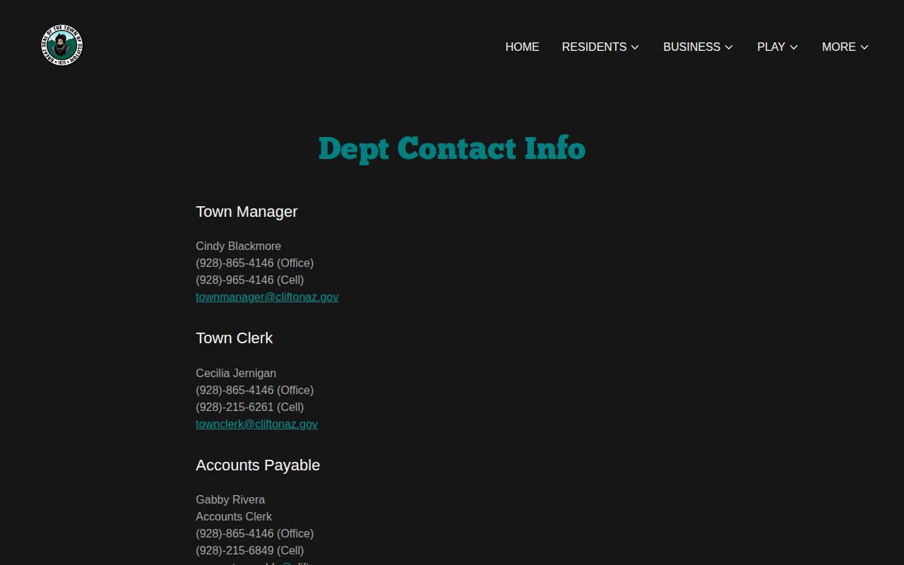 Clifton department contact information showing the Police Department records contact